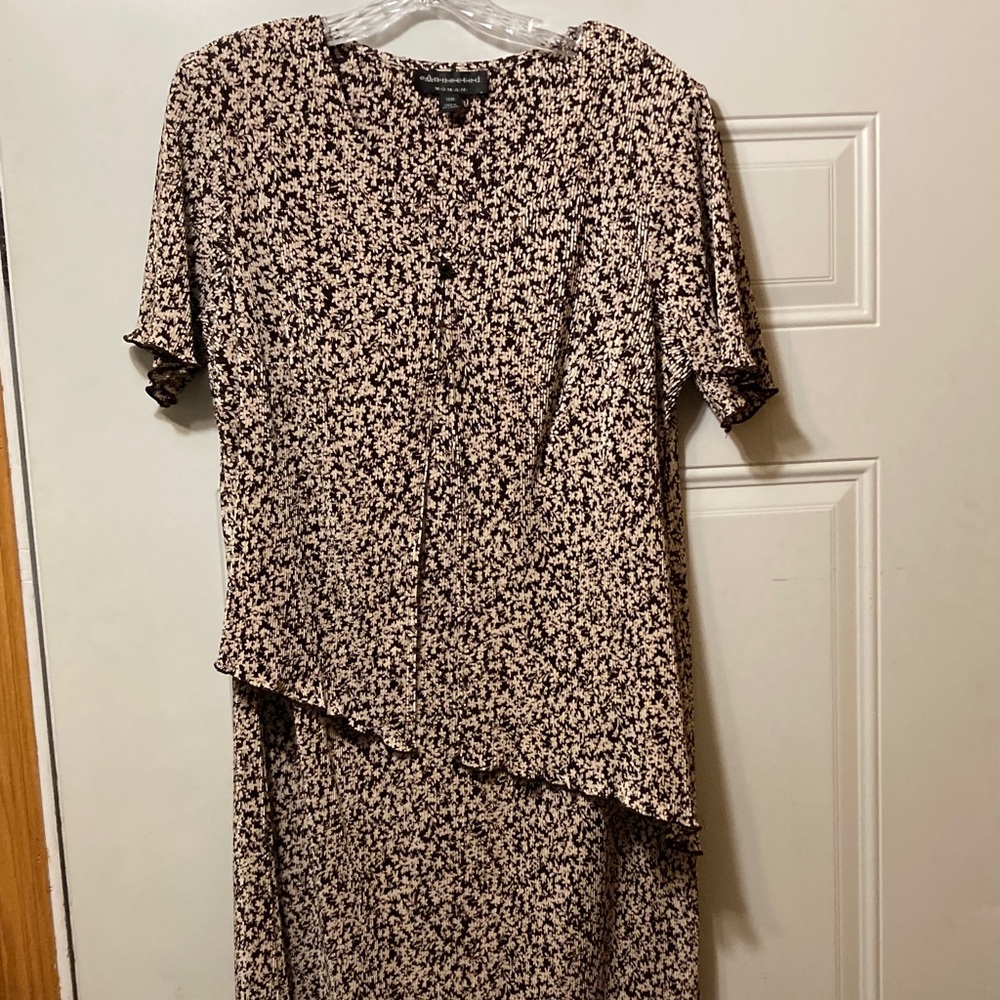 Connected Apparel Black and Cream‎ Asymmetrical Floral Layered Dress 16W